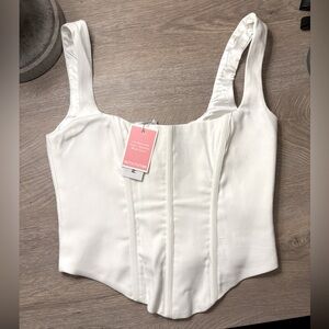 Women’s Square Neck Button Detail Corset Top - White - Size 2